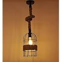Rope Ceiling Hanging Lamp Light with Bulb (Black and Beige)