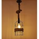 Traditional Metallic Decorative Hanging Lights Set | Stylish Rope Pendant Ceiling Light lamp Laltern for Bedroom Living Room Office Dining Table (Black and Beige, Set of 1)