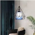 Vintage Diamond Shape Metal PVC Hanging with Bulb for Restaurant,Bedroom, Living Room and Home Decor Chandelier Ceiling Lamp.Black