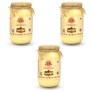 gavyratan 100 pure tharparkar a2 cow ghee made using traditional bilona method in glass jar - non gmo and organic pack of 3