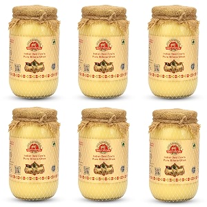 gavyratan 100 pure tharparkar a2 cow ghee made using traditional bilona method in glass jar - non gmo and organic pack of 6