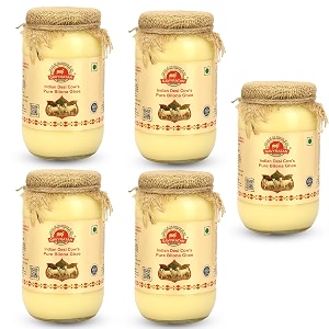 gavyratan 100 pure tharparkar a2 cow ghee made using traditional bilona method in glass jar - non gmo and organic pack of 5