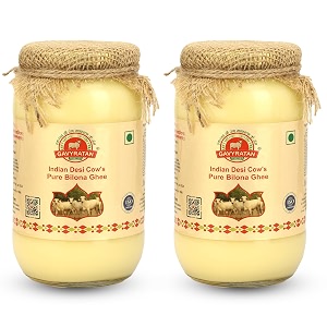 gavyratan 100 pure tharparkar a2 cow ghee made using traditional bilona method in glass jar - non gmo and organic pack of 2