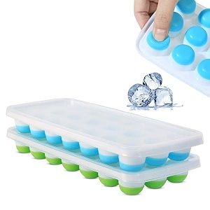 21 cavity pop up ice cube trays for freezer with lid with easy release flexible silicone bottom stackable durable 100 bpa free food grade for freezer cocktail pack of 2