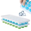 21 Cavity Pop Up Ice Cube Trays for Freezer with Lid with Easy Release Flexible Silicone Bottom, Stackable Durable, 100% BPA Free, Food Grade for Freezer, Cocktail (Pack of 2)
