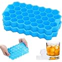 37 Cavity Ice Cube Trays Flexible Silicone Honeycomb Freezer Moulds with Lid 37 Hexagonal Compartments Small Cubes Whiskey Fridge Bar (Pack of 2)