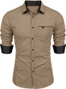 GAZZY CREATION Men Solid Casual Khaki Shirt