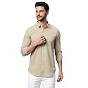GBS Linen Plain Full Sleeves Slim Fit Beige Shirt for Men's - Classic and Comfortable Casual Wear