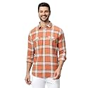 GBS Twill Fabric Checks Full Sleeve Slim Fit Orange Shirts for Men's Stylish Casual Wear