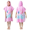 Gealaek 100% Cotton Hooded Towel for Toddlers 2-10 Years Girls 27.5"x23.6" Large Wearable Wrap Kids Bath Pool Beach Towel Soft Absorbent Beach Poncho(Pink Unicorn)