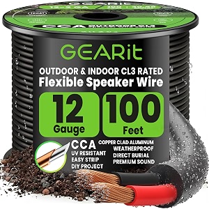 gearit outdoor speaker wire 12 gauge 100ftin wall speaker wire cl3 rated