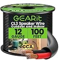 GEARit 16 Gauge Speaker Wire Cable,16 Gauge Wire CL3 Rated 100ft,Audio Cable with Red/Black Color Coded,Outdoor Speaker Wires for Home,Car,Outdoor,Patio,Garden,In-Wall,Backyard,CCA(Black,2-Conductors)