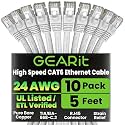 GEARit Cat6 Patch Cables Cat 6 Ethernet Cable 5 ft 10-Pack White