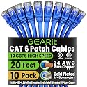 GEARit Cat6 Patch Cables Cat 6 Ethernet Cable 20 ft 10-Pack Blue