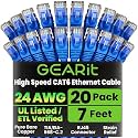 GEARit Cat6 Patch Cables 7ft Cat 6 Ethernet Cable 20-Pack Blue