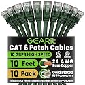 GEARit Cat6 Patch Cables Cat 6 Ethernet Cable 10 ft 10-Pack Green