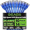GEARit Cat6 Patch Cables Cat 6 Ethernet Cable 14 ft 10-Pack Blue