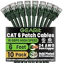 GEARit Cat6 Patch Cables Cat 6 Ethernet Cable 6 ft 10-Pack Green