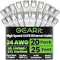GEARit Cat6 Patch Cables 25ft Cat 6 Ethernet Cable 20-Pack White