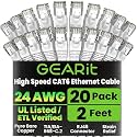 GEARit Cat6 Patch Cables Cat 6 Ethernet Cable 2 ft 20-Pack White
