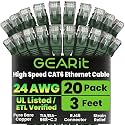 GEARit Cat6 Patch Cables 3ft Green Cat 6 Ethernet Cable 20-Pack