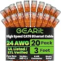 GEARit Cat6 Patch Cables 3ft Orange Cat 6 Ethernet Cable 20-Pack