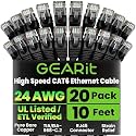 GEARit Cat6 Patch Cables 10ft Cat 6 Ethernet Cable 20-Pack Black