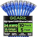 GEARit Cat6 Patch Cables Cat 6 Ethernet Cable 5 ft 10-Pack Blue