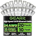 GEARit Cat6 Patch Cables 10ft Cat 6 Ethernet Cable 20-Pack White