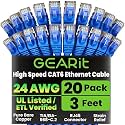 GEARit Cat6 Patch Cables 3ft Blue Cat 6 Ethernet Cable 20-Pack