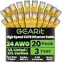 GEARit Cat6 Patch Cables 3ft Yellow Cat 6 Ethernet Cable 20-Pack