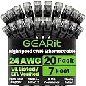 GEARit Cat6 Patch Cables 7ft Cat 6 Ethernet Cable 20-Pack Black