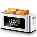 Long Slot Toaster 4 Slice, Geek Chef 1.45" Touch Screen Extra Wide Slots for Bagels & Waffles, 6 Browning Levels, Timer, Reheat, Defrost, Cancel Function, Removable Crumb Tray, Stainless Steel