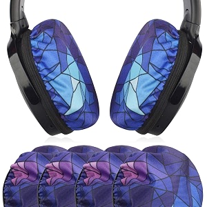 geekria 2 pairs flex fabric headphones ear covers - product safety certified - washable amp stretchable earcup protectors for over-ear headsets sweat pads for gym gaming size mdiamond