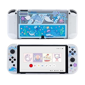 geekshare protective case slim cover case compatible with switch oled console and game console shock-absorption and anti-scratch cover skin for switch oled 2021- shark party clear