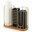 Geelin 18oz Adjustable Coffee Cup Dispenser with Wooden Base, Cup and Lid Holder, Cups Holder Organizer for Coffee Pod Straw and Lid Storage(3-compartment Single,Color 2)