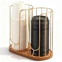 Geelin 18oz Adjustable Coffee Cup Dispenser with Wooden Base, Cup and Lid Holder, Cups Holder Organizer for Coffee Pod Straw and Lid Storage(2-compartment Single,Color 2)