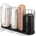 Geelin 18oz Adjustable Coffee Cup Dispenser with Wooden Base, Cup and Lid Holder, Cups Holder Organizer for Coffee Pod Straw and Lid Storage(4-compartment Single,Color 7)
