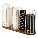 Geelin 18oz Adjustable Coffee Cup Dispenser with Wooden Base, Cup and Lid Holder, Cups Holder Organizer for Coffee Pod Straw and Lid Storage(4-compartment Single,Color 2)