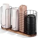 Geelin 18oz Adjustable Coffee Cup Dispenser with Wooden Base, Cup and Lid Holder, Cups Holder Organizer for Coffee Pod Straw and Lid Storage(4-compartment Single,Color 5)