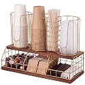 Geelin 18oz Adjustable Coffee Cup Dispenser with Wooden Base, Cup and Lid Holder, Cups Holder Organizer for Coffee Pod Straw and Lid Storage(4-compartment Double,Color 2)