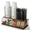 Geelin 18oz Adjustable Coffee Cup Dispenser with Wooden Base, Cup and Lid Holder, Cups Holder Organizer for Coffee Pod Straw and Lid Storage(4-compartment Double,Color 1)