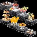 Geelin 8 Pack Acrylic Buffet Display Risers for Food Jewelry,Clear,Wave