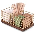Geelin Sugar Packet Holder for Coffee Bar, 3 Slot, Wood Wire, Rustic Gold