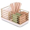Geelin Sugar Packet Holder for Coffee Bar, 3 Slot, Wood Wire, White Gold