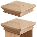 Geetery 2 Pcs 4 x 4 Wood Post Cap for Fence Deck Newel Outdoor, Cedar Wood