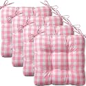 Geetery 4 Pack Chair Cushions, 16" x 15",Pink and White,Plaid