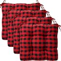 Geetery 4 Pack Chair Cushions, 16" x 15",Black and Red,Plaid