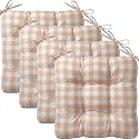 Geetery 4 Pack Chair Cushions, 16" x 15",Khaki and White,Plaid