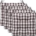Geetery 4 Pack Plaid Chair Cushions, 16" x 15", Coffee Brown and White